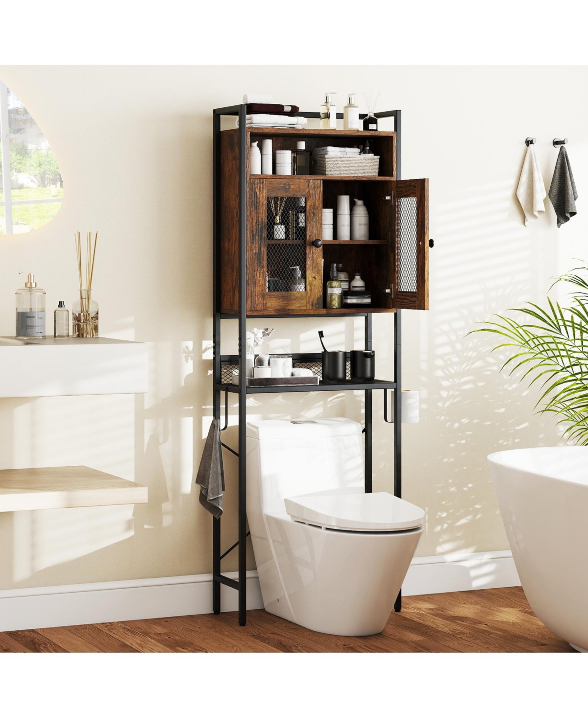 sumyeg Over The bath fixture Freestanding Storage Cabinet with Heavy Duty Metal Frame and Doors
