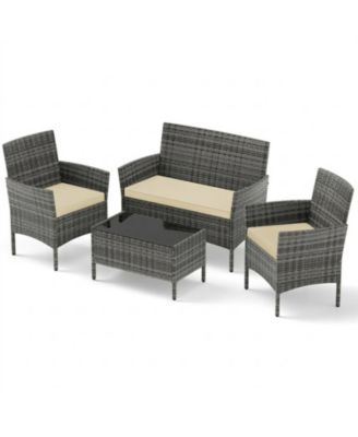 4-Piece Wicker Patio Conversation Set with Loveseat, Chairs, and Glass Coffee Table