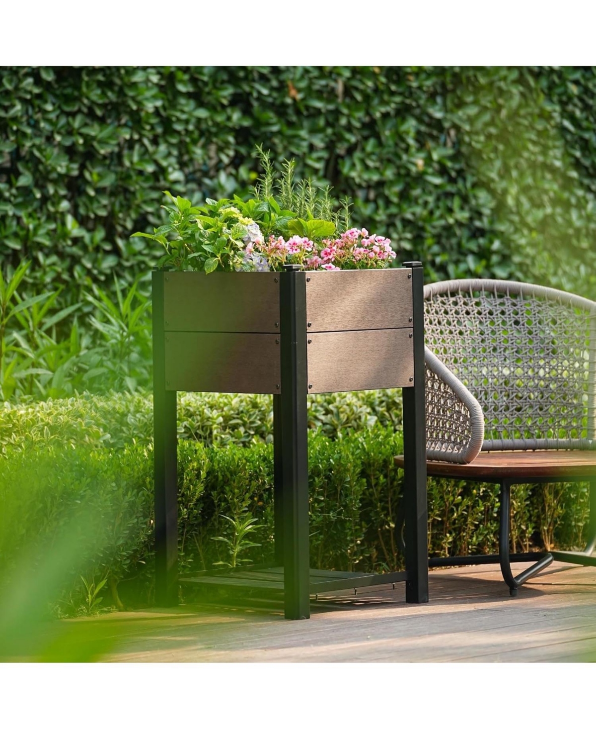 Xo 19" x 33" Hdpe Raised Garden Bed with Legs and Shelf, All-Weather Elevated Planter for Herbs, Vegetables, Patio and Balcony