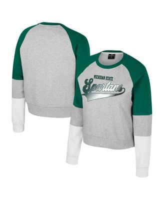 Big Girls Heather Gray Michigan State Spartans Katinka Rhinestone Pullover Sweatshirt