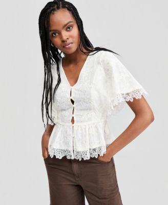 Women's Lace-Trim Peplum Top