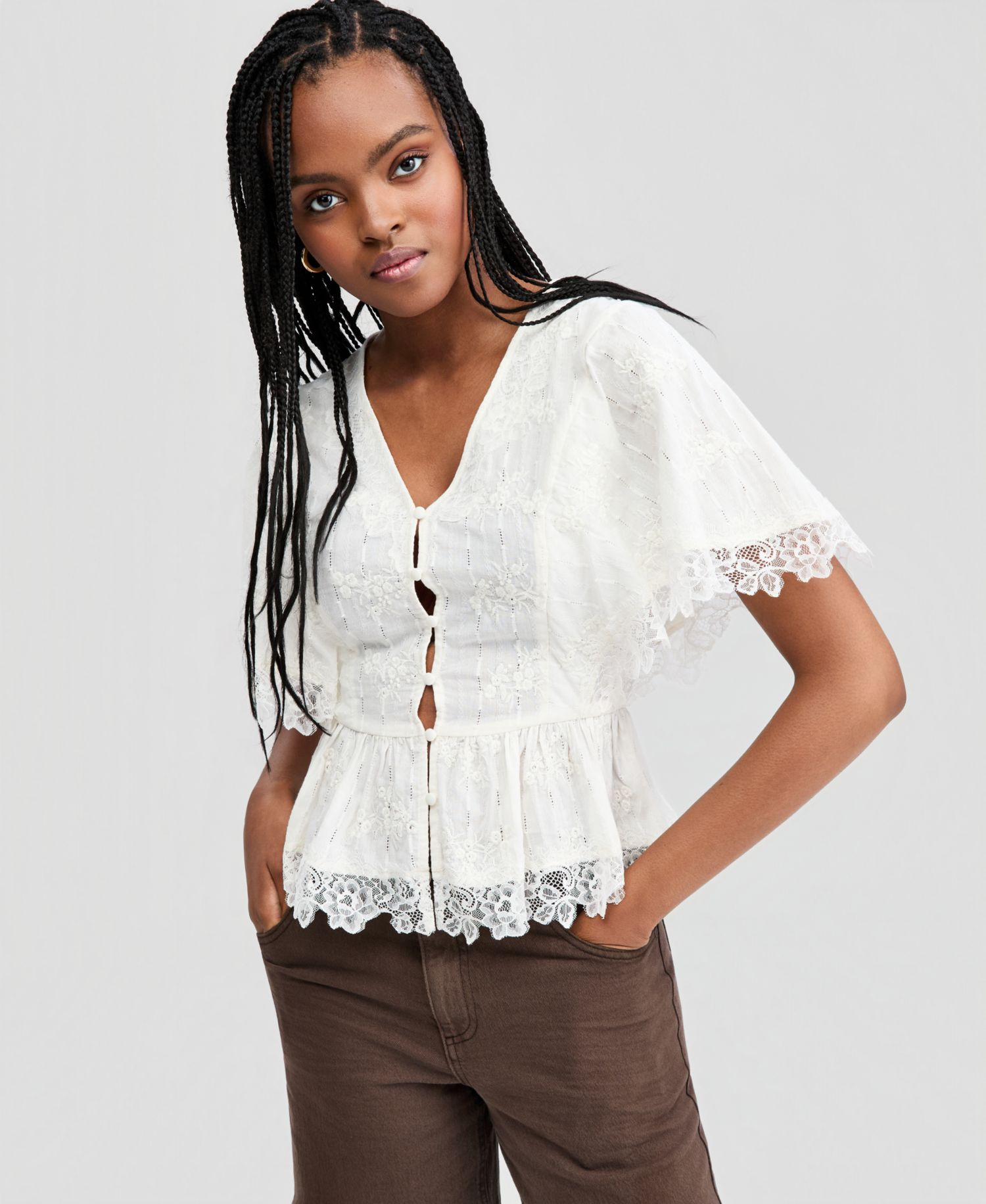Women's Lace-Trim Peplum Top
