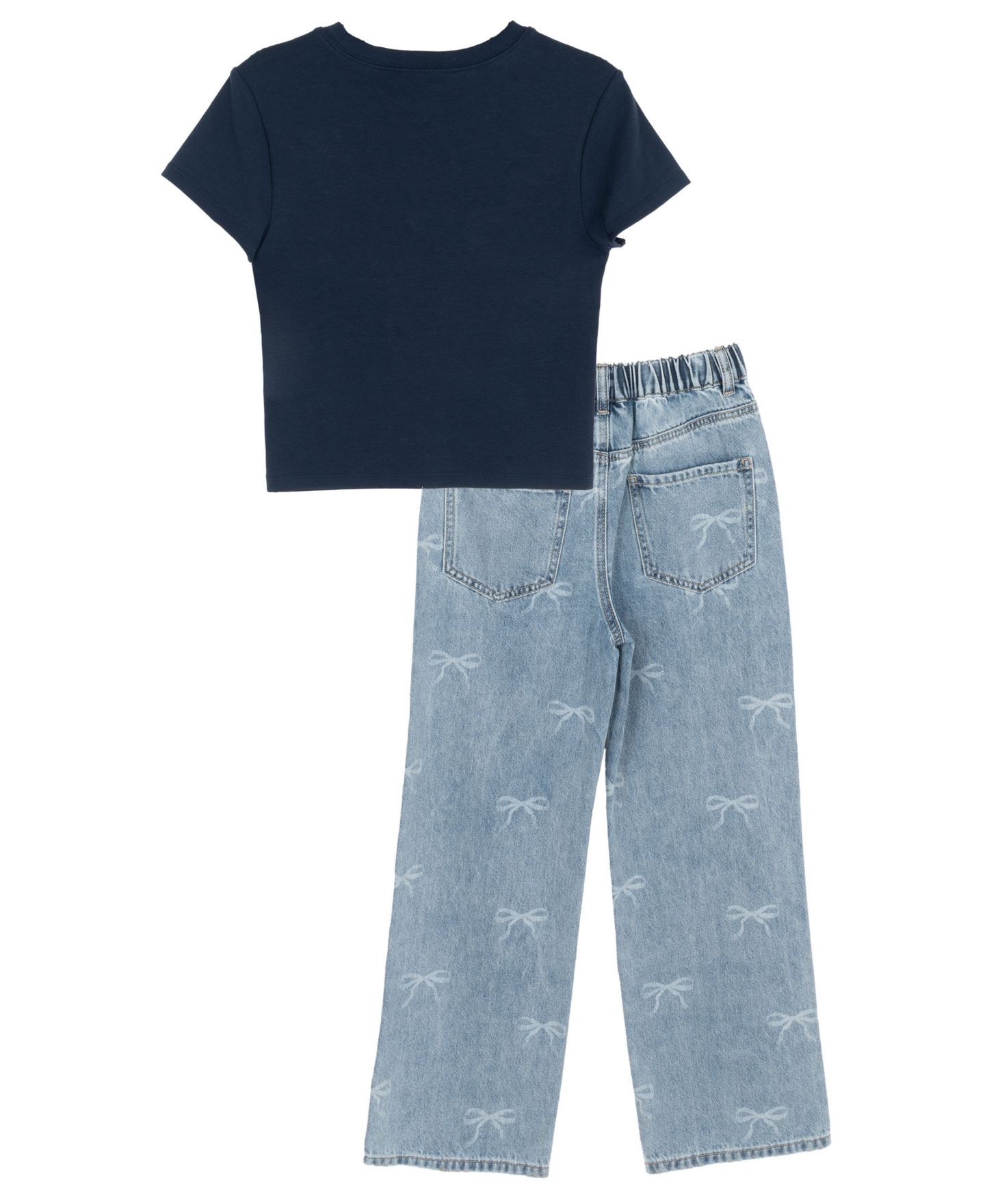 Tween Diva Girls' 7-12 Graphic T-Shirt and Bow Printed Denim Pants, 2-Piece Set, цвет: Тёмно-синий — фото 2