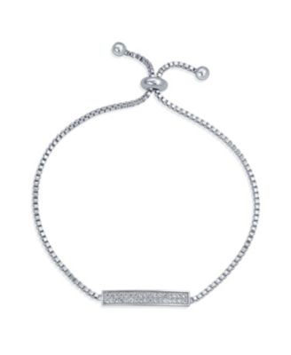 Elegant Cubic Zirconia Pave CZ Bar Bolo Bracelet Adjustable Sliding Clasp Bracelet