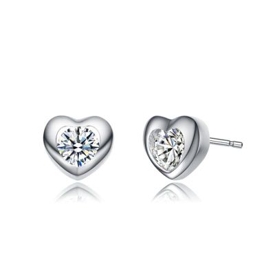 Brilliant Colored Cubic Zirconia Dainty Heart Stud Earrings