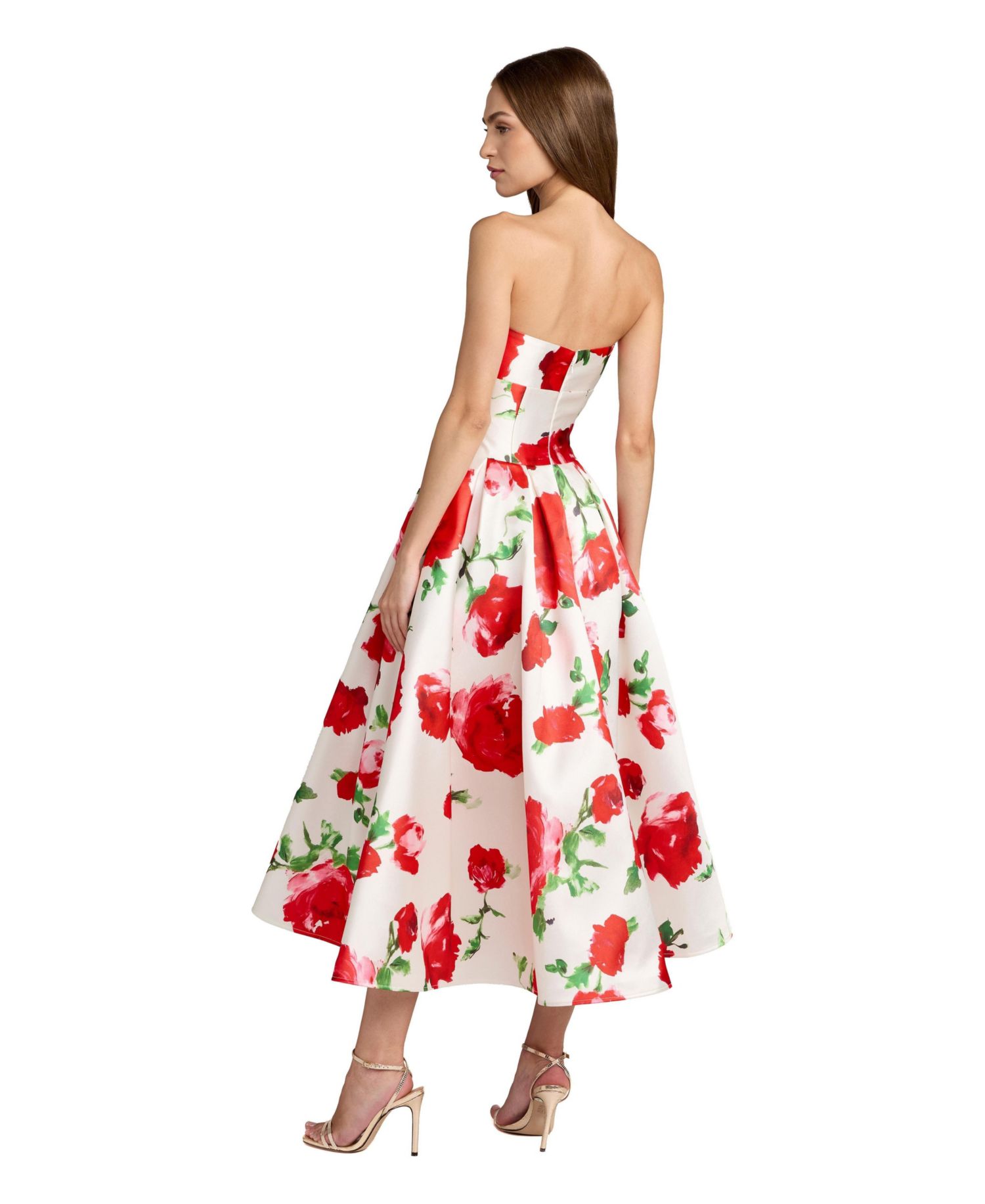 Women's Strapless Floral Print A-Line Midi Dress