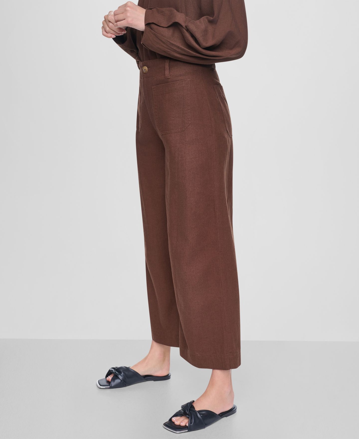 Женские брюки DKNY Jeans High-Rise Cropped Wide-Leg, цвет: Каштановый — фото 3
