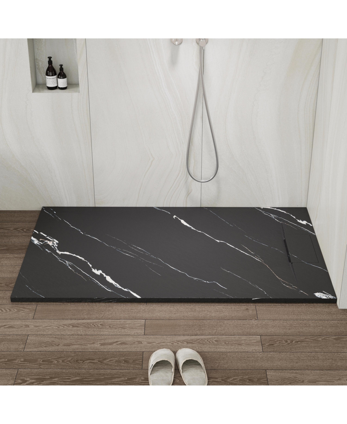 Casainc Low-Profile Smc Shower Base with Reversible Drain, Drain Cover, Non-Slip