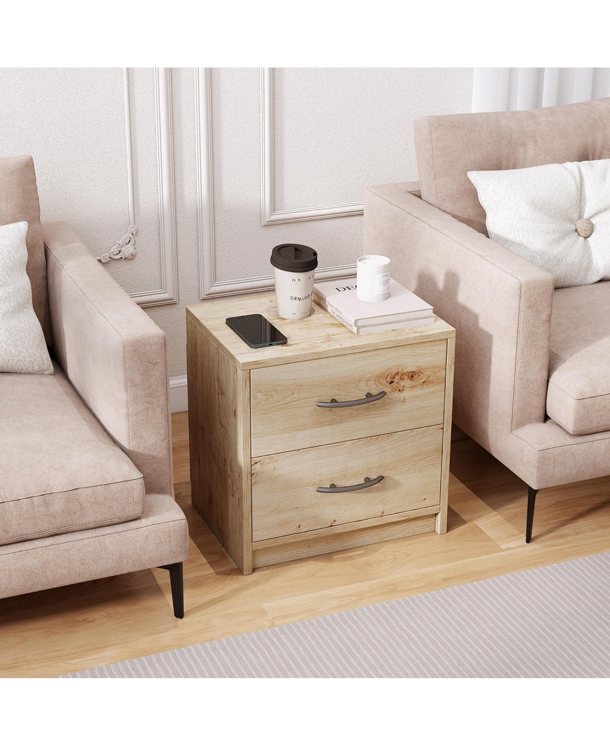 Gymax 2 - Pieces 2-Drawer Nightstand Modern Bedside Table with Storage for Living Room Bedroom