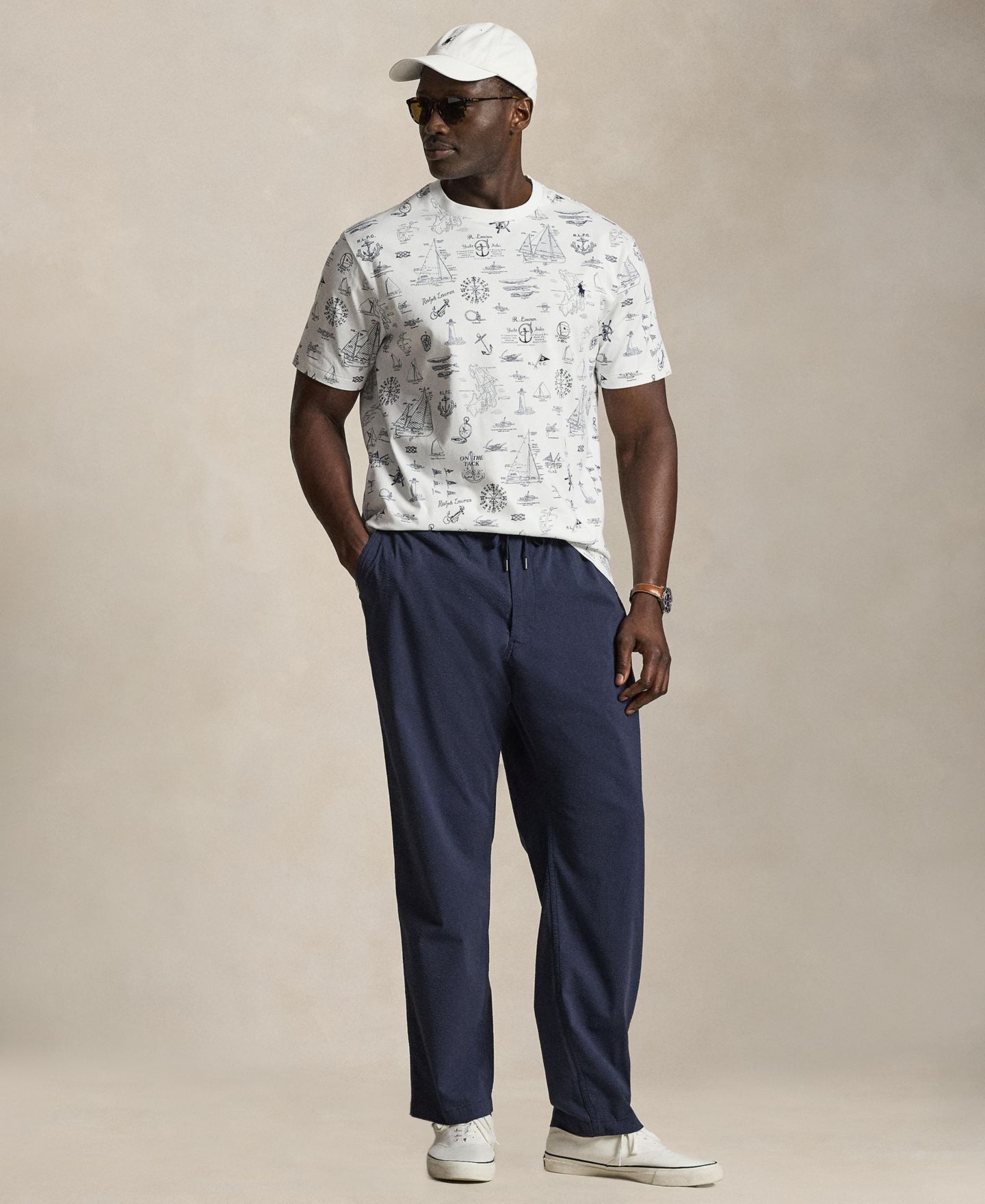 Мужская футболка Polo Ralph Lauren Big & Tall Classic-Fit Nautical Print Jersey T-Shirt, цвет: Белый — фото 2