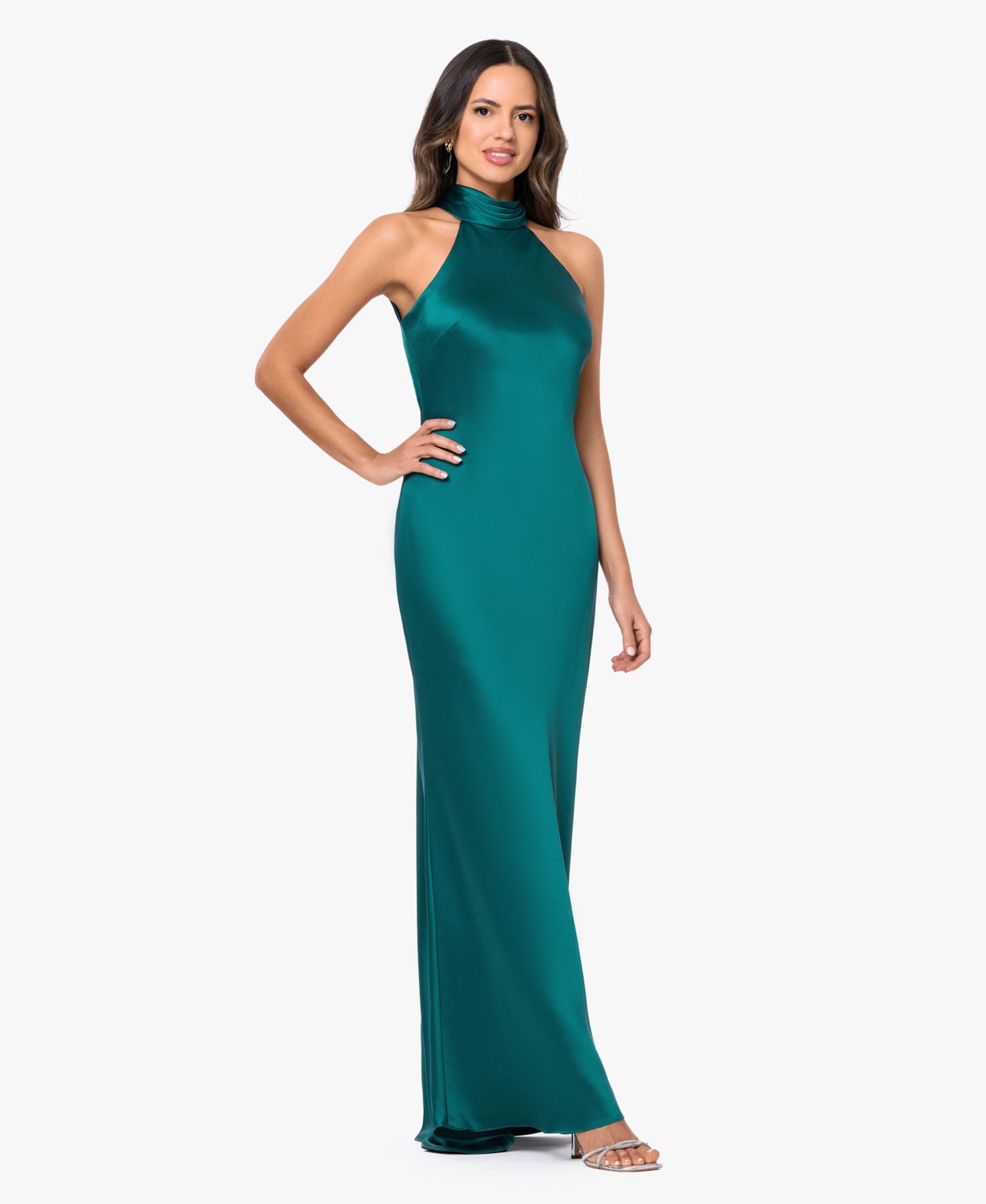 Petite Sleeveless Tie-Neck Long Gown