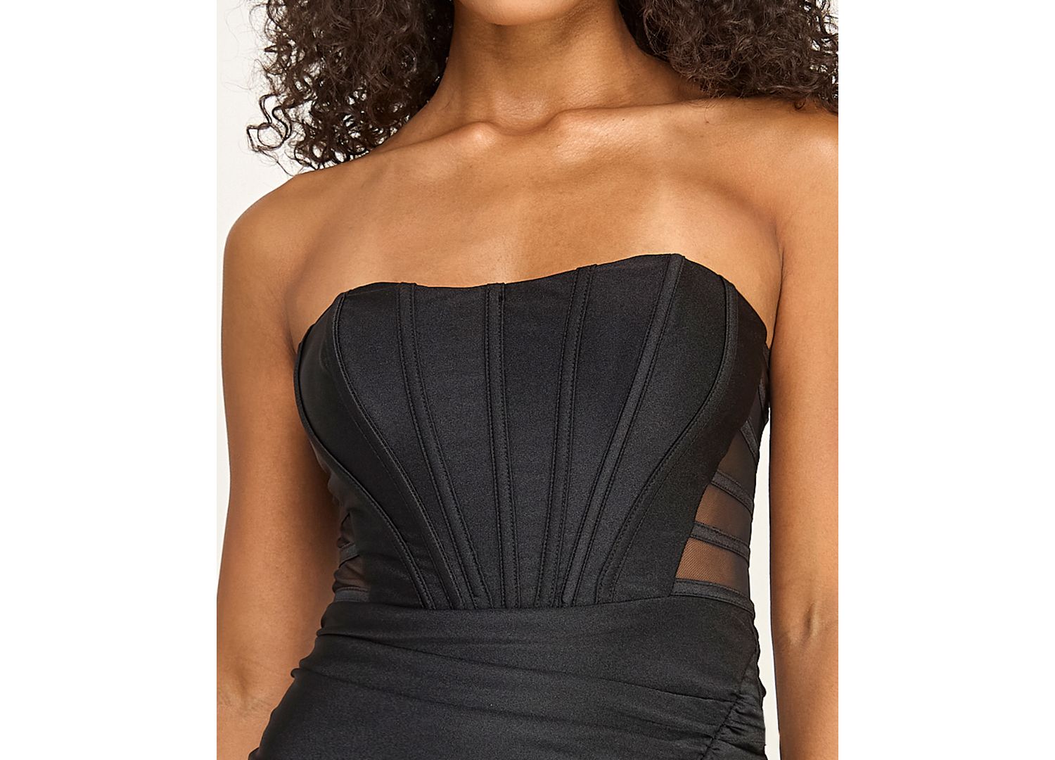 Juniors' Strapless Illusion Cage Side Dress