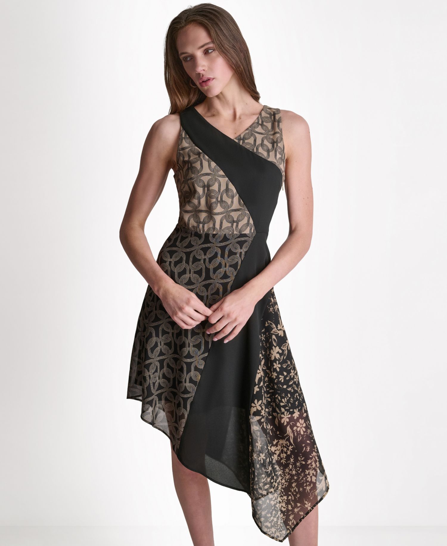 Women's Printed Faux Wrap Sleeveless Dress