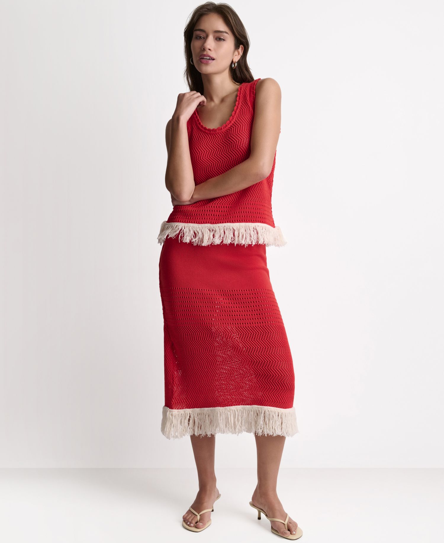Women's Fringe Pointelle A-Line Midi Skirt