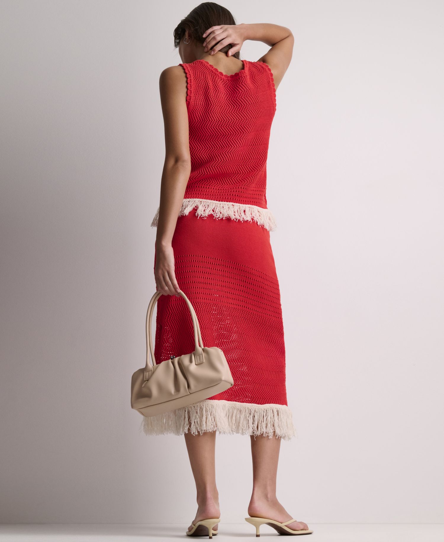 Women's Fringe Pointelle A-Line Midi Skirt