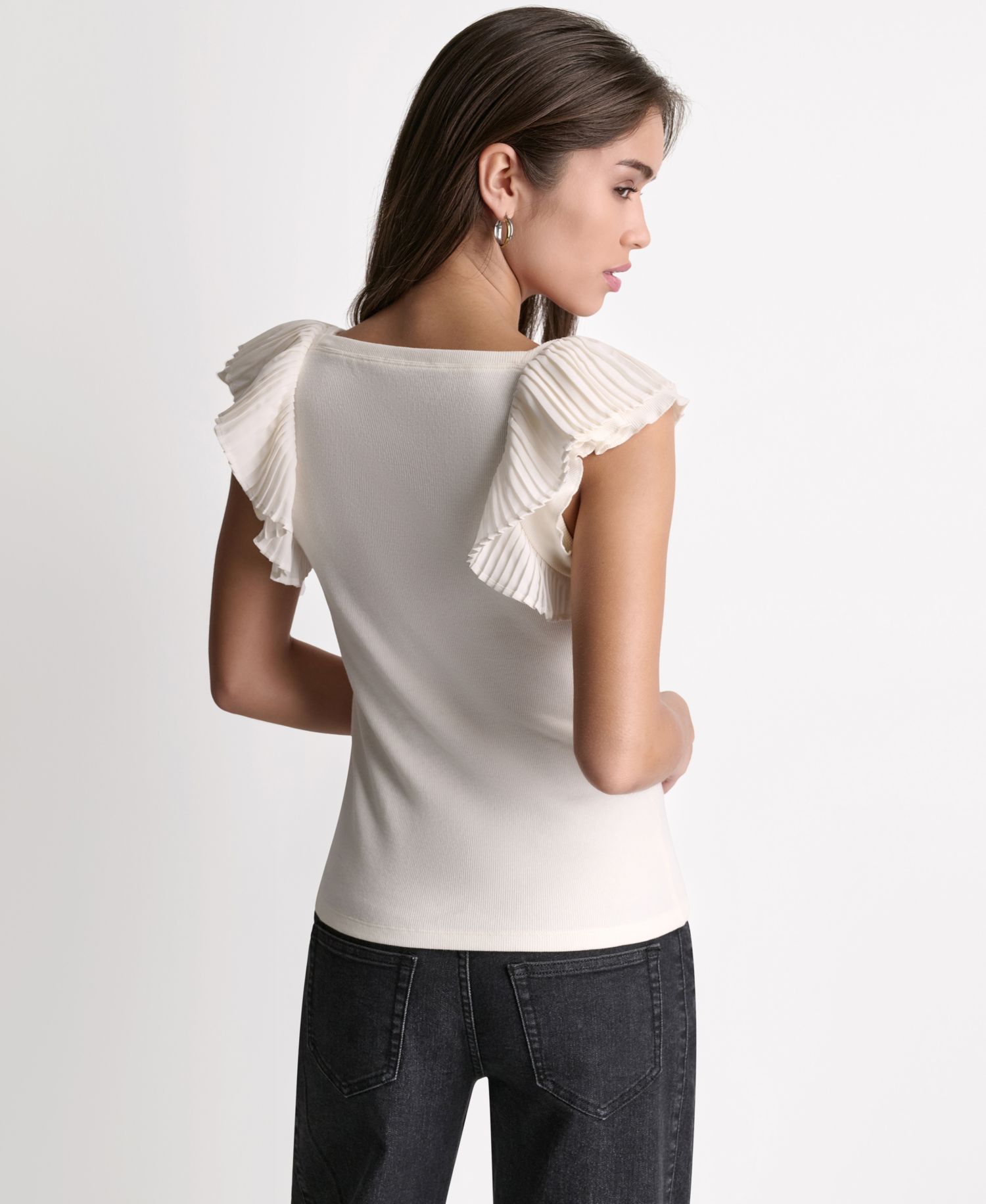 Women's Square Neck Ruffle Cap-Sleeve Top