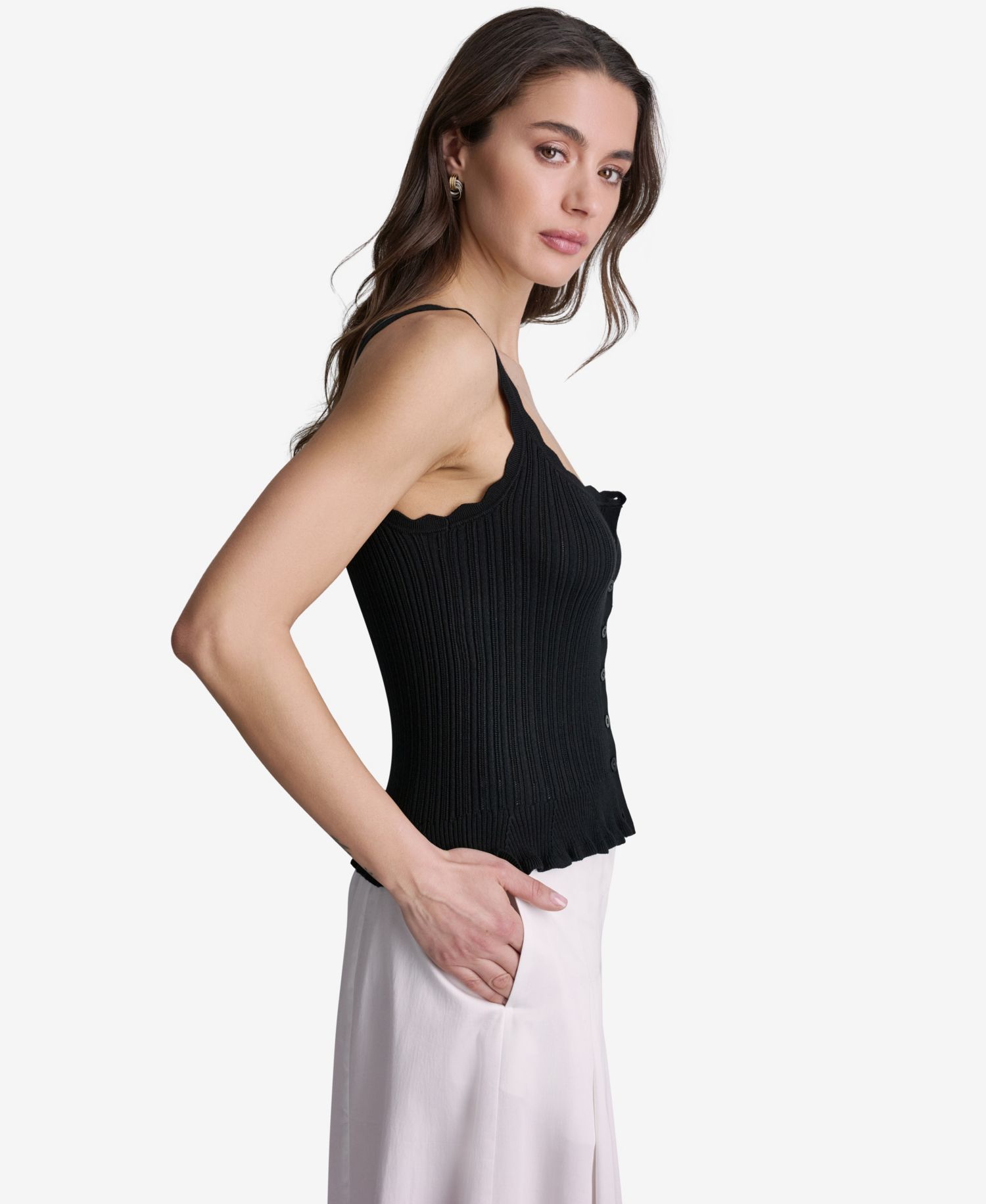 Women's Ribbed Button-Front Scoop Neck Tank Top