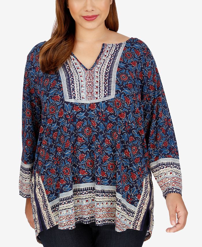 Lucky Brand Trendy Plus Size Floral-Print Peasant Top - Macy's