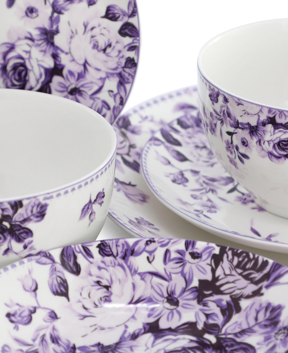 Elama Purple Rose 24-Piece Dinnerware Set, Service For 6