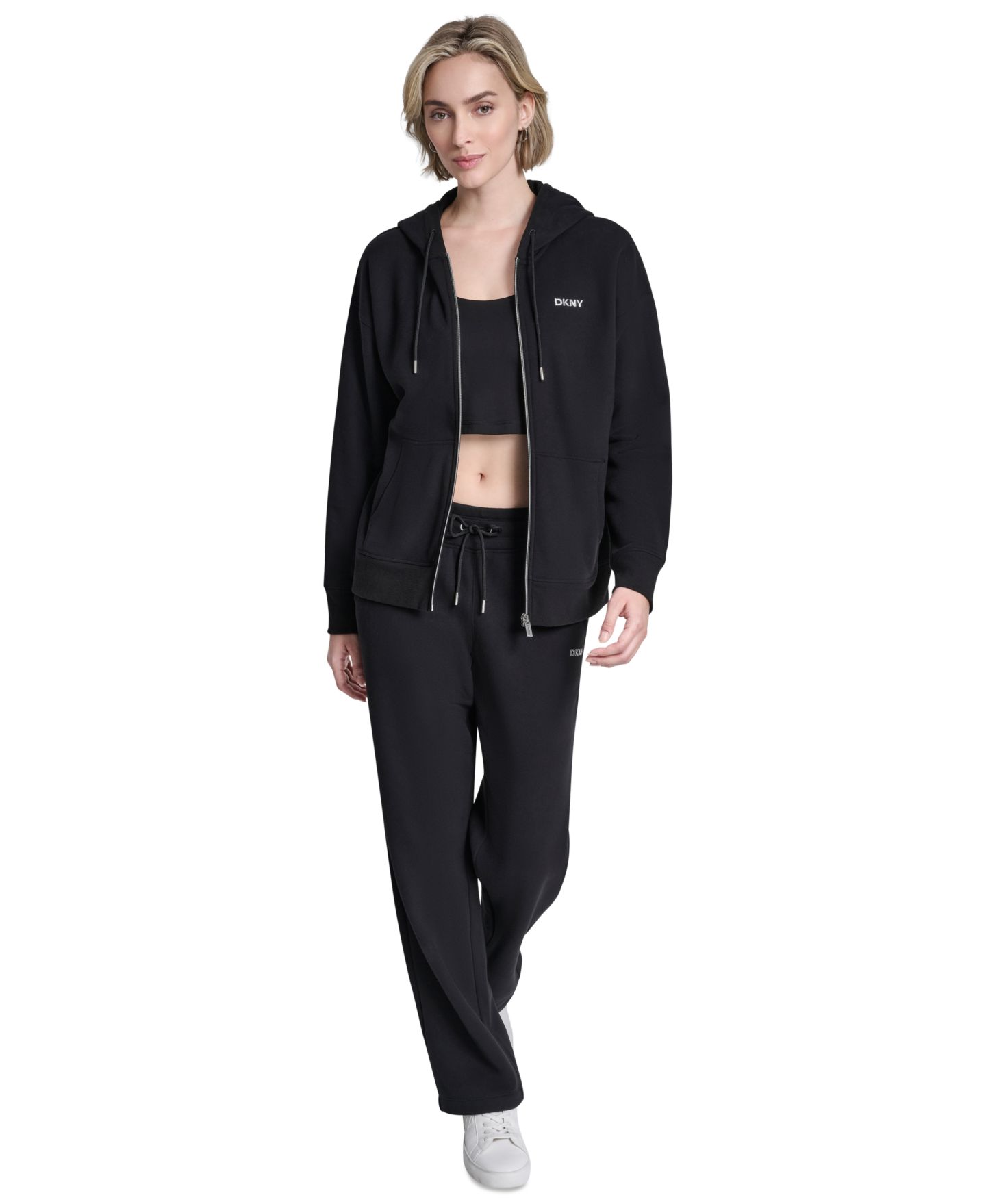 Женское худи DKNY Sport Metallic Bubble Logo Full-Zip, цвет: Чёрный — фото 2
