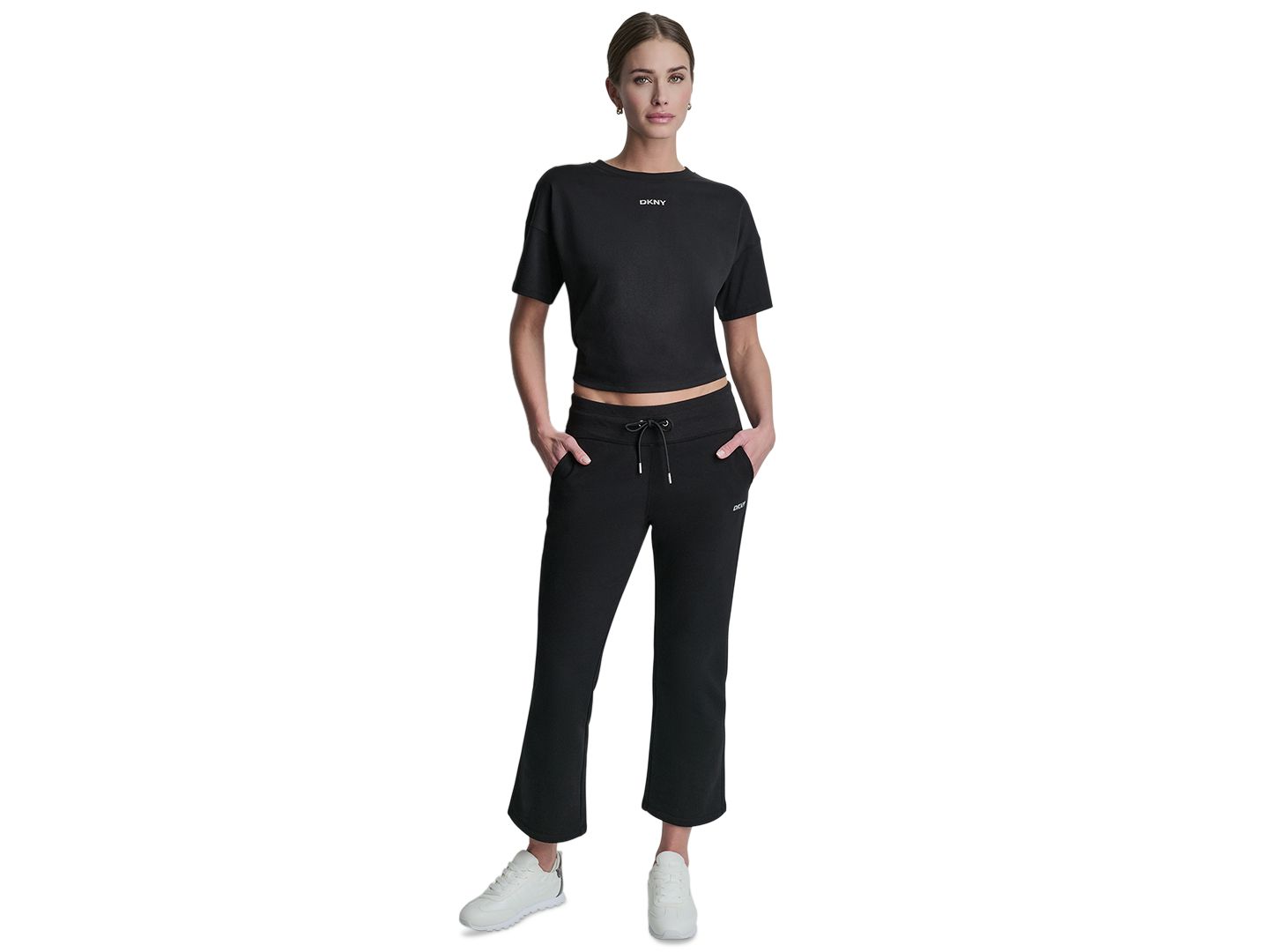 Женские брюки DKNY Sport Metallic Bubble Mid-Rise Crop Flare, цвет: Чёрный — фото 2