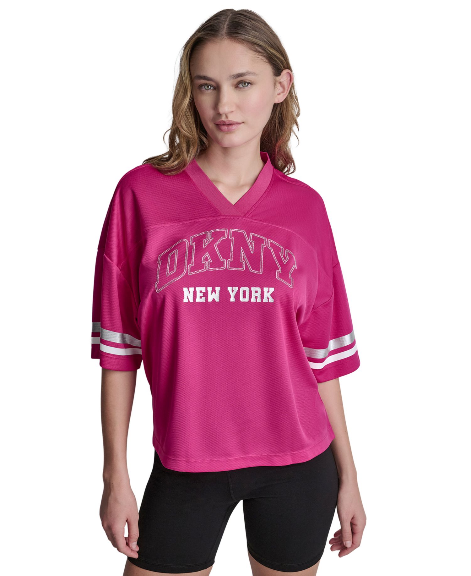 Women's Varsity Rhinestone V-Neck Sports Jersey