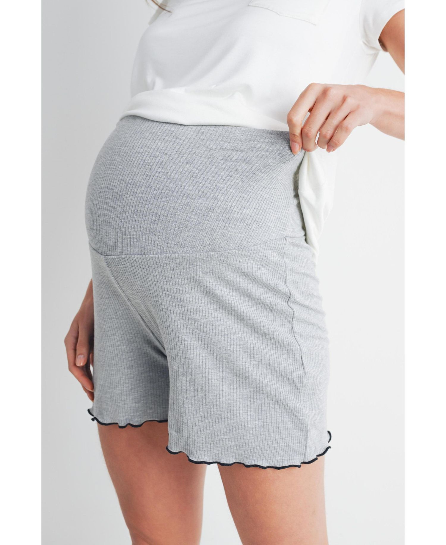 Maternity Ribbed Lounge Shorts with Over-the-Belly Waistband