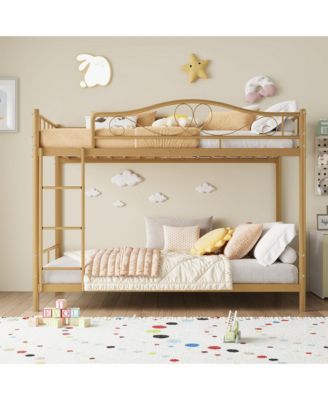 Twin Over Twin Metal Bunk Bed with Guardrails and Side Ladder, Steel Frame Space-Saving Bed for Kids Bedroom or School