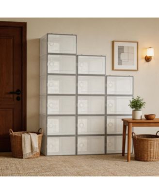 15Pieces Clear Collapsible Shoe Storage Boxes - Stackable Transparent Organizer Bins for Closet, Home, and Shoes - Space-Saving