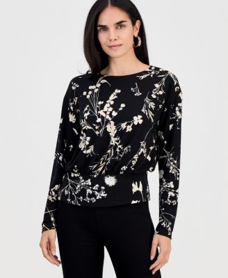 Petite Printed Round-Neck Banded-Hem Top