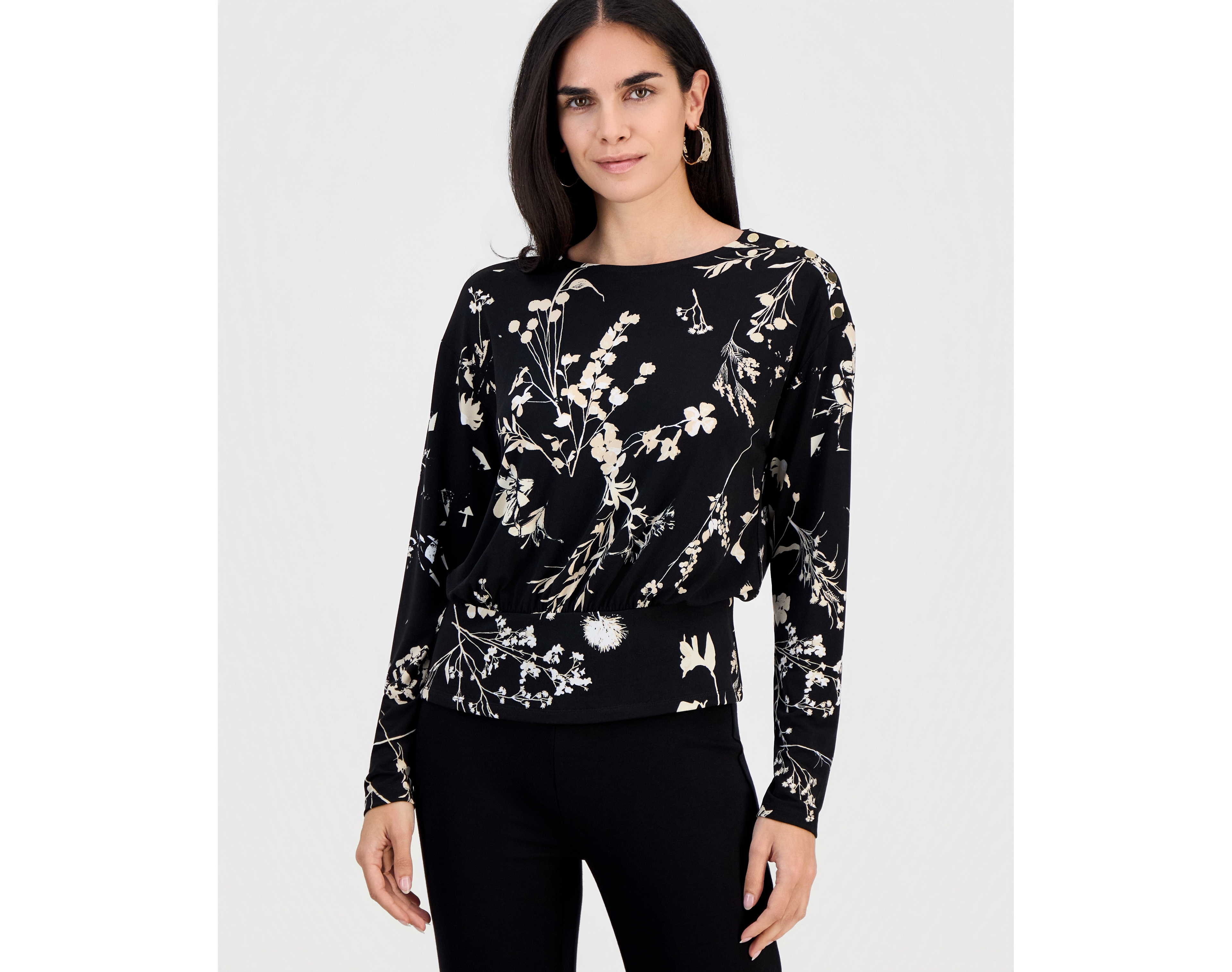 I.n.c. International Concepts Petite Printed Crew-Neck Banded-Hem Top, Macy's Exclusive