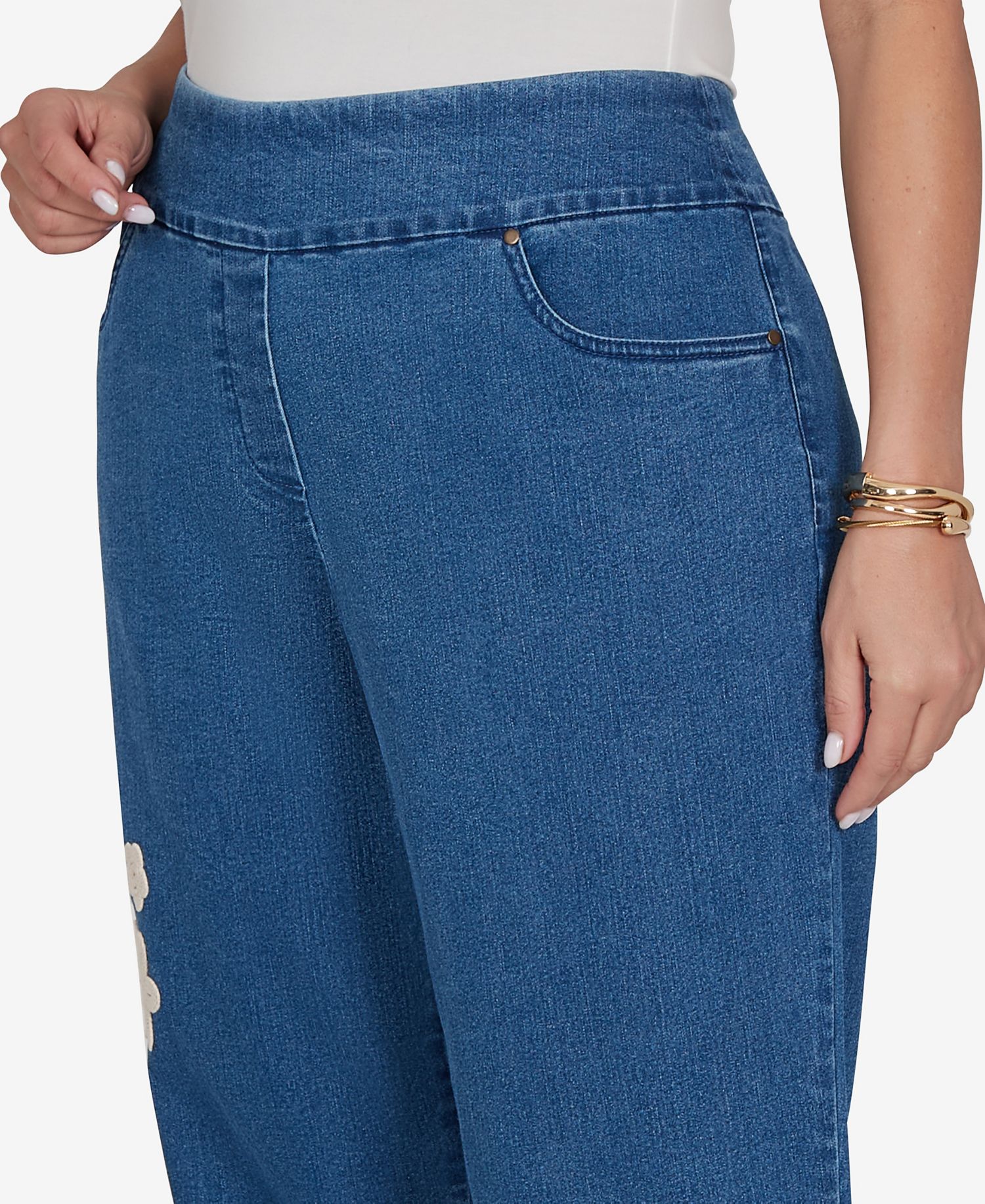 Plus Size Camden Market Floral Crochet Applique Ankle Jeans