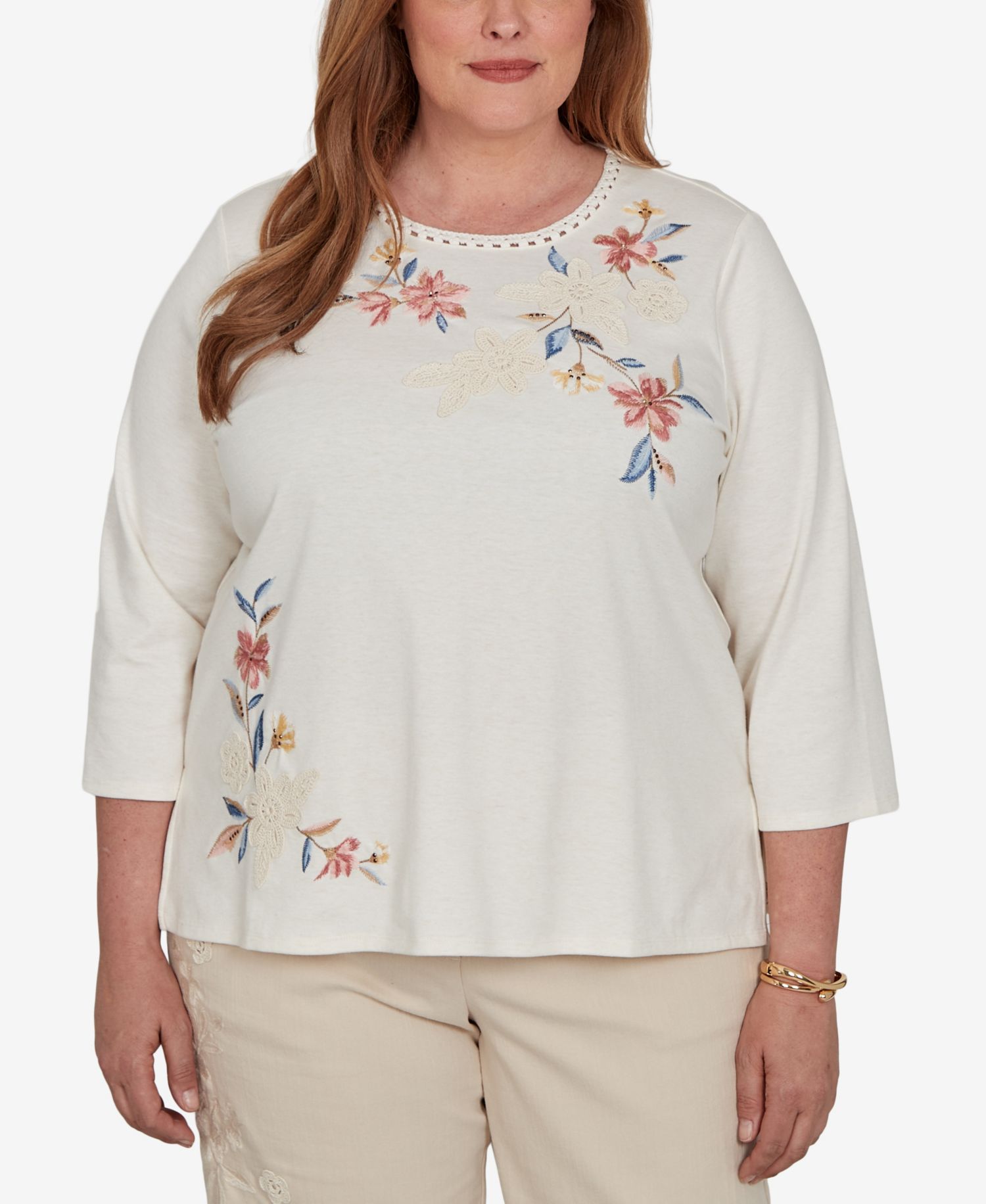 Plus Size Camden Market Crochet Embroidered Floral Knit Top