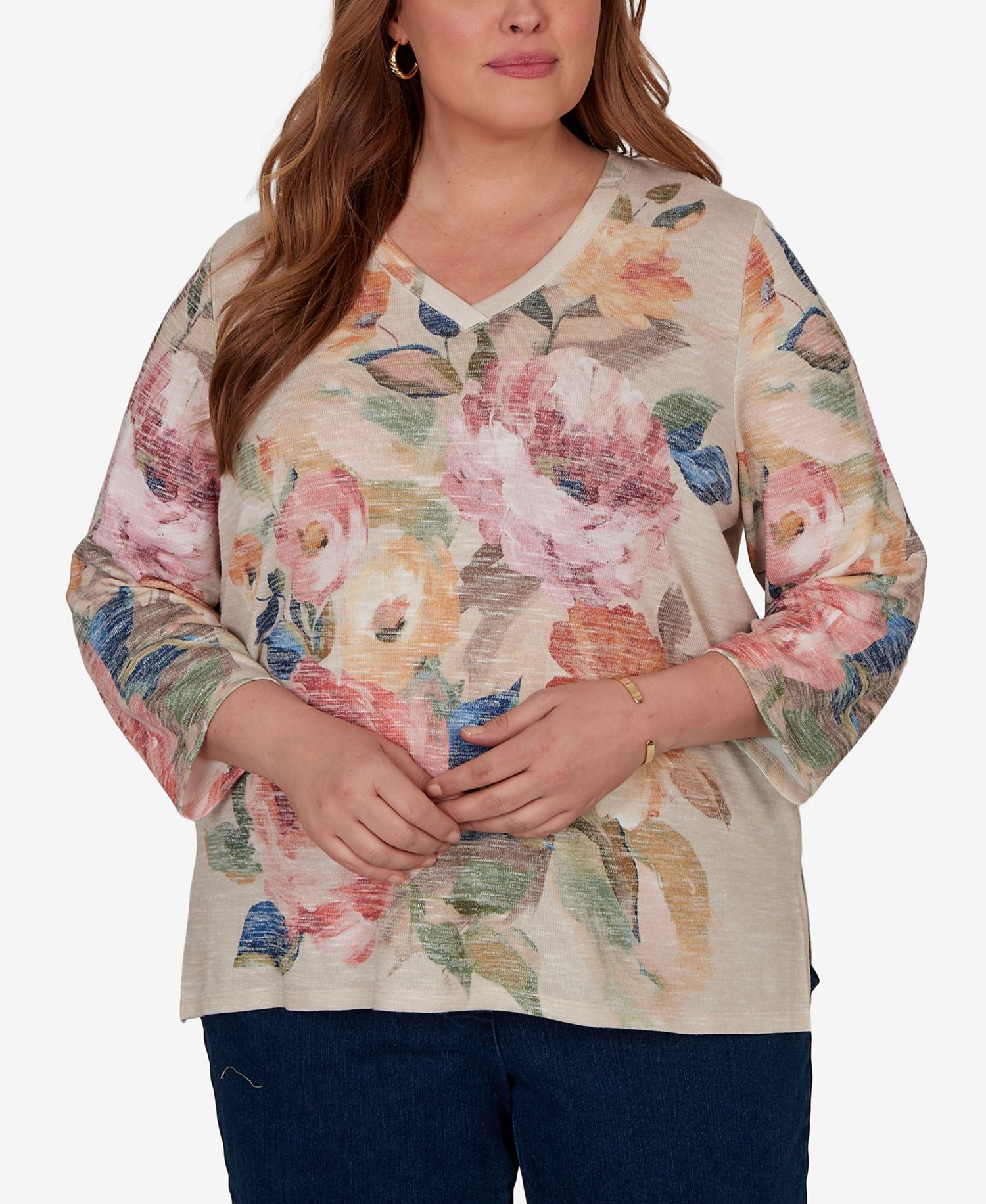 Plus Size Camden Market Bold Roses V-Neck Knit Top
