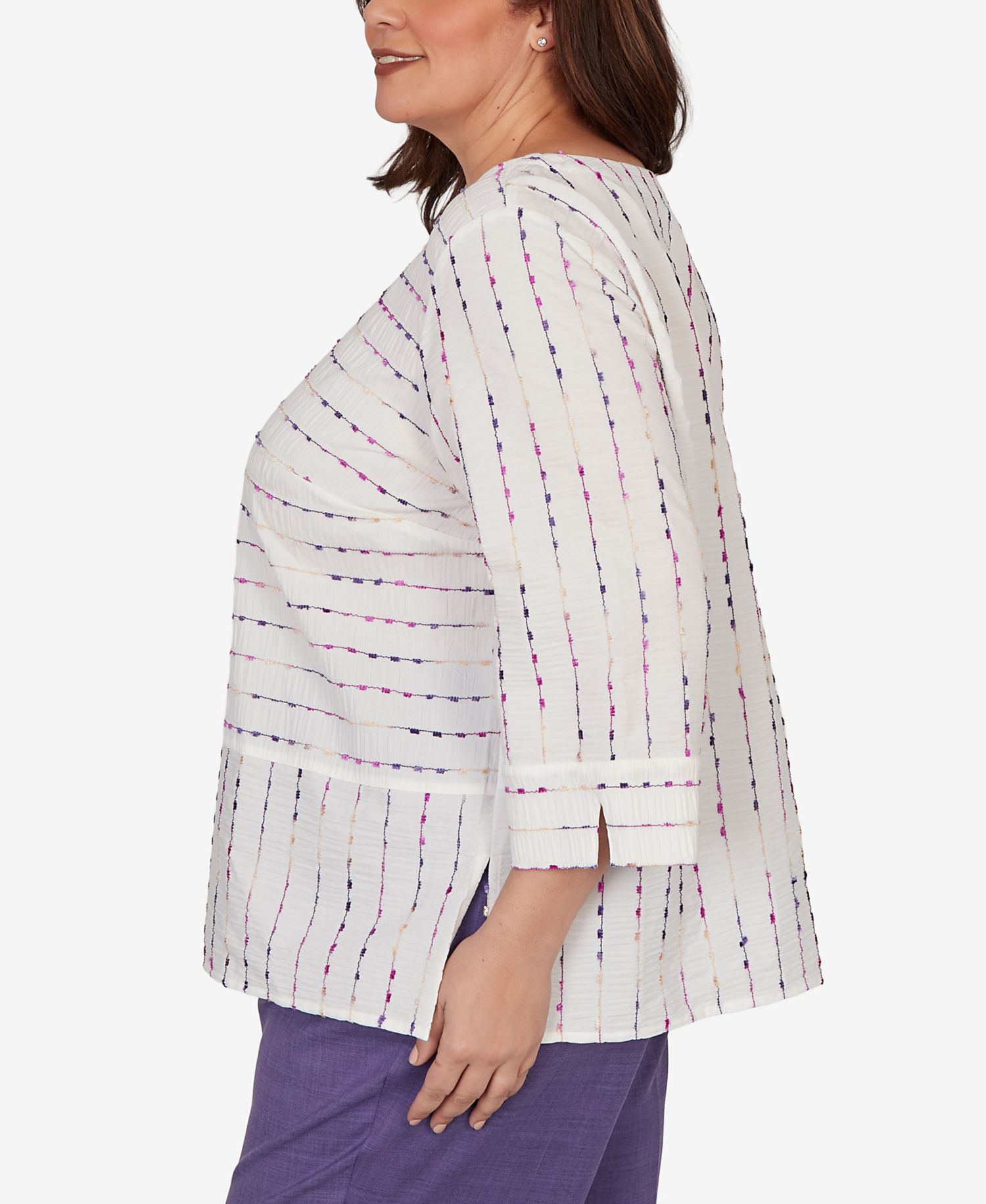 Plus Size Grand Bazaar White Textured Rainbow Stripe Top