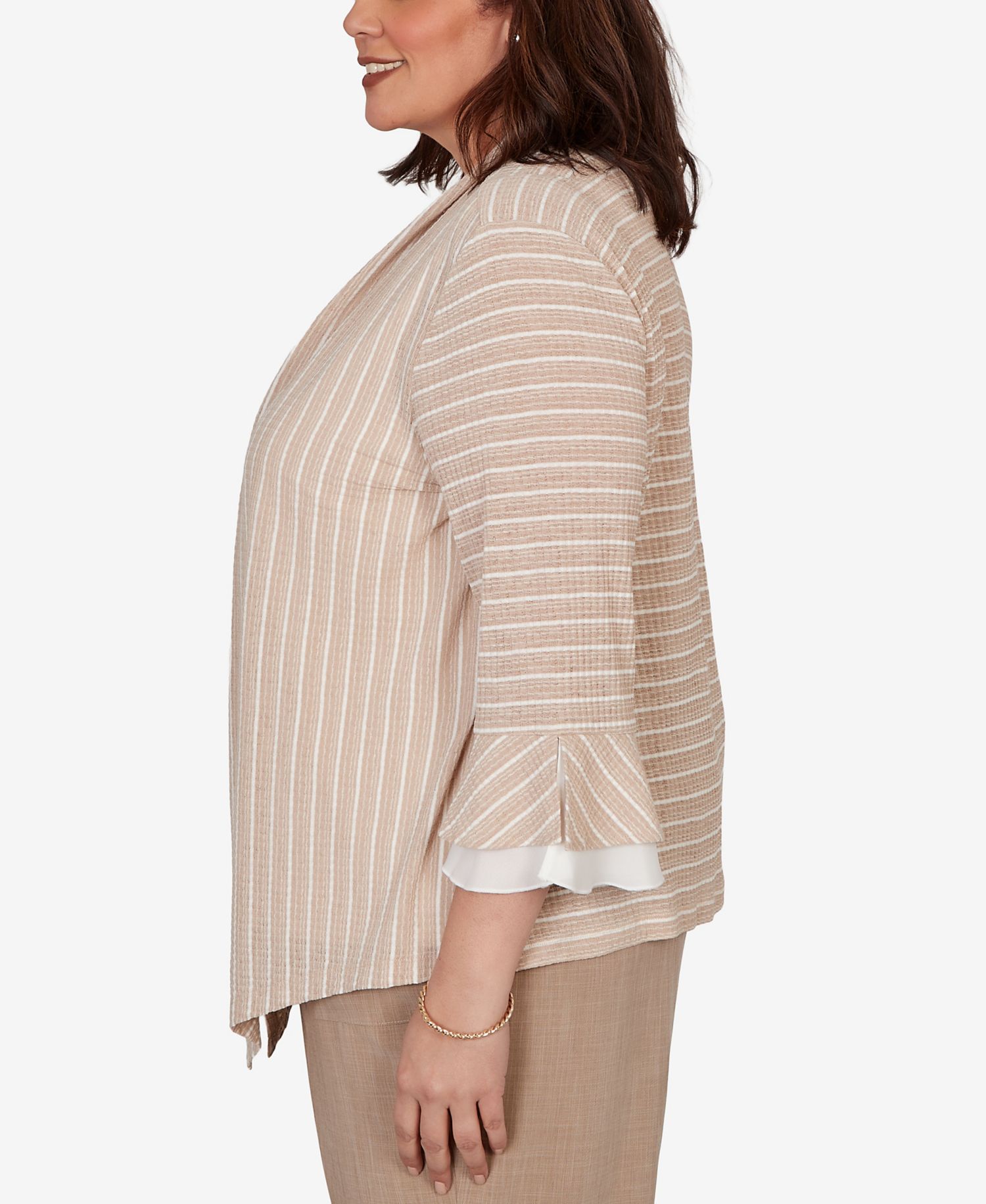 Plus Size Grand Bazaar Vertical Stripe Two-In-One Top with Necklace