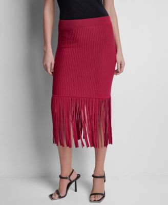 Women's Cotton-Blend Fringe Sweater Skirt