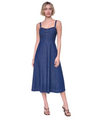 Women's Straight Neck Sleeveless Contrast Stitch Midi Dress