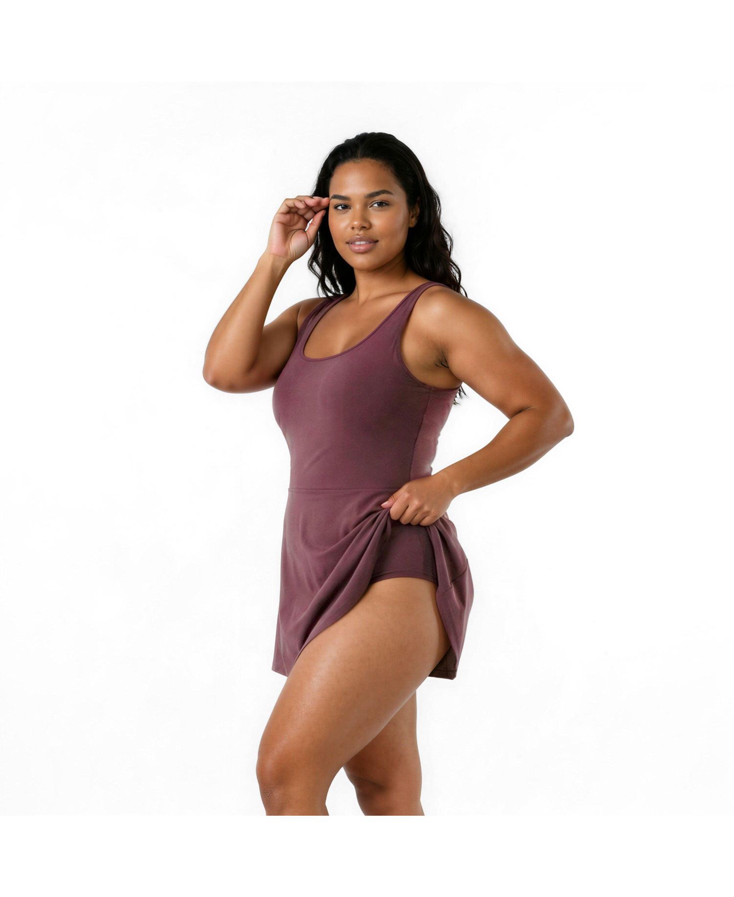 Plus Size Hayley Tankini-Style Swim Dress With Adjustable Straps and Hidden Bikini Bottoms