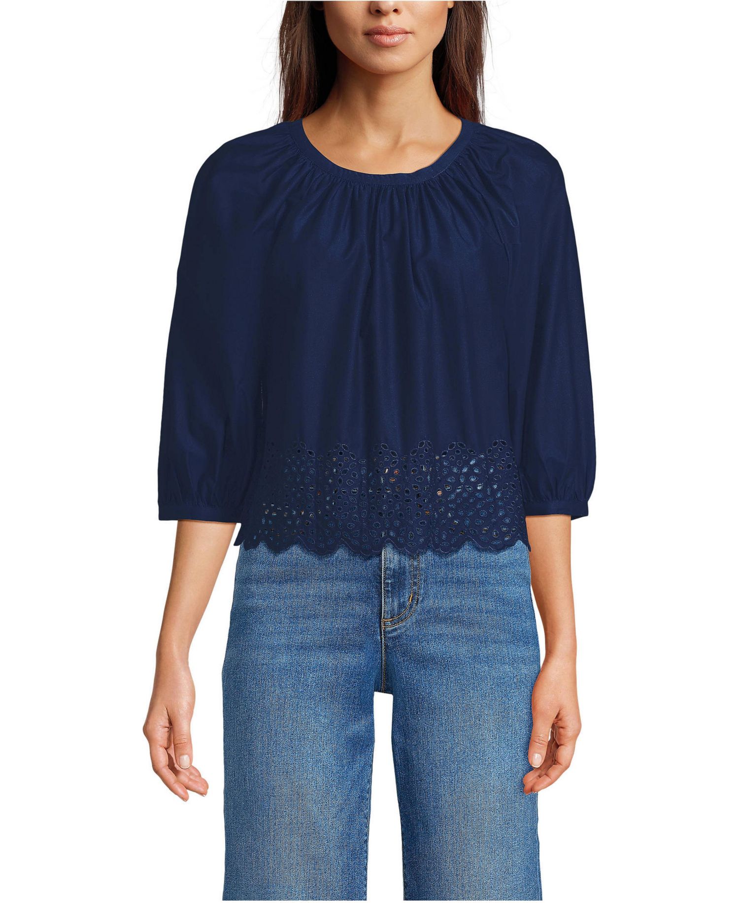 Women's Gathered Eyelet Top