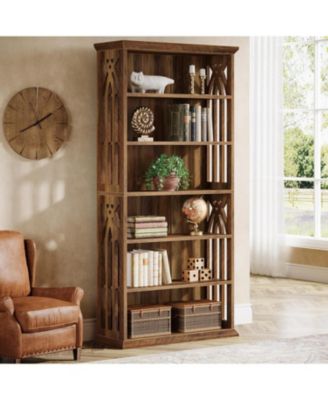 6-Tier Bookshelf, 75-Inch-Tall Bookcase, Large Bookshelves and Bookcases Freestanding Display Shelves, Wood Bookshelf
