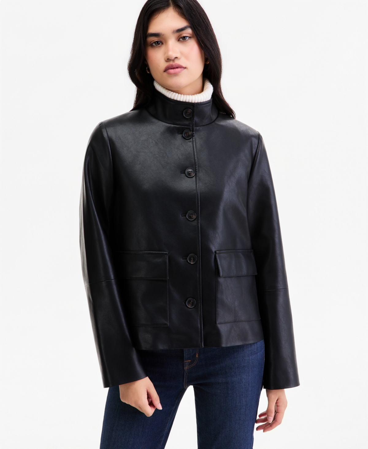 Calvin Klein Women's Faux Leather Button Up Jacket, Created for Macy's