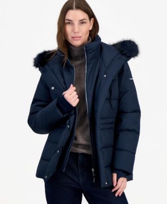 Women's Faux-Fur Hooded Utility Puffer Coat