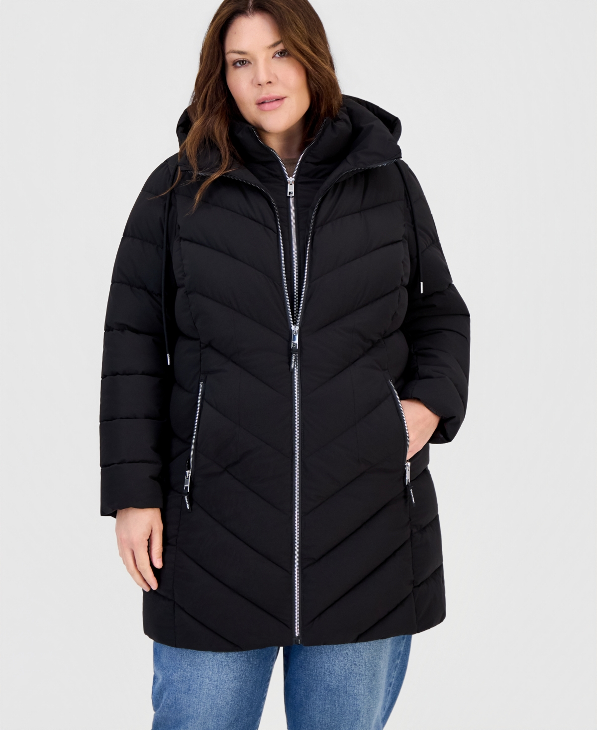 Calvin Klein Plus Size Packable Hooded Puffer Coat - Black