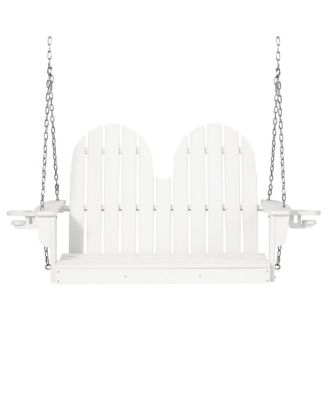 4ft Outdoor HDPE Poly Farmhouse Hanging Porch Swing With Cup Holders