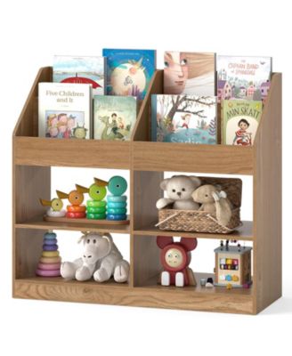 3-Tier Kid's Bookshelf with Display Rack and 4 Compartments for Kids Room Playroom