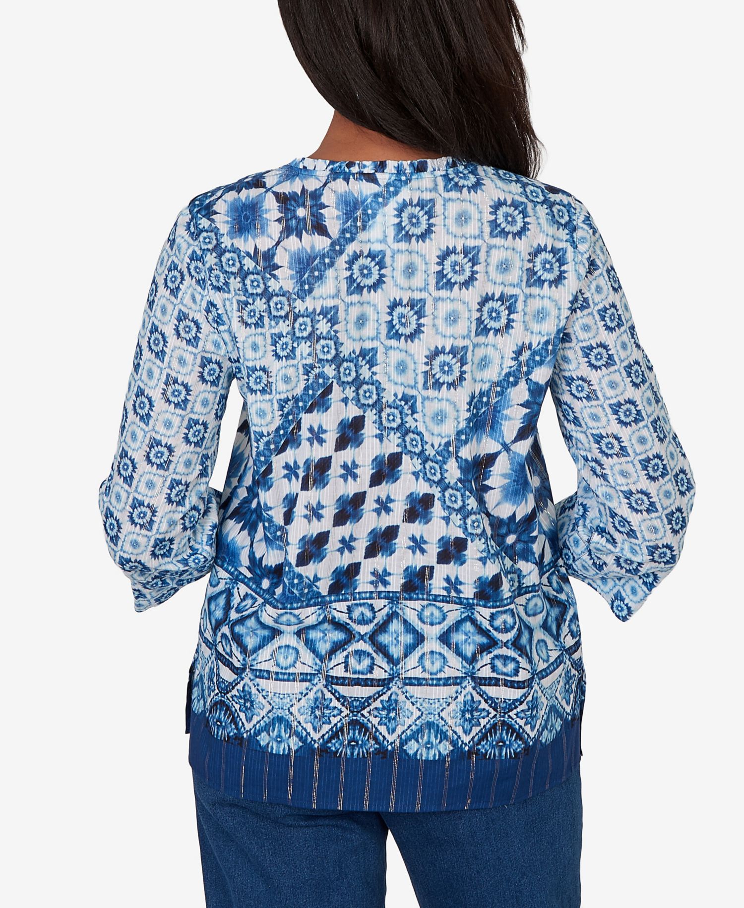 Petite Ikat Tie-Dye Patchwork Henley Top