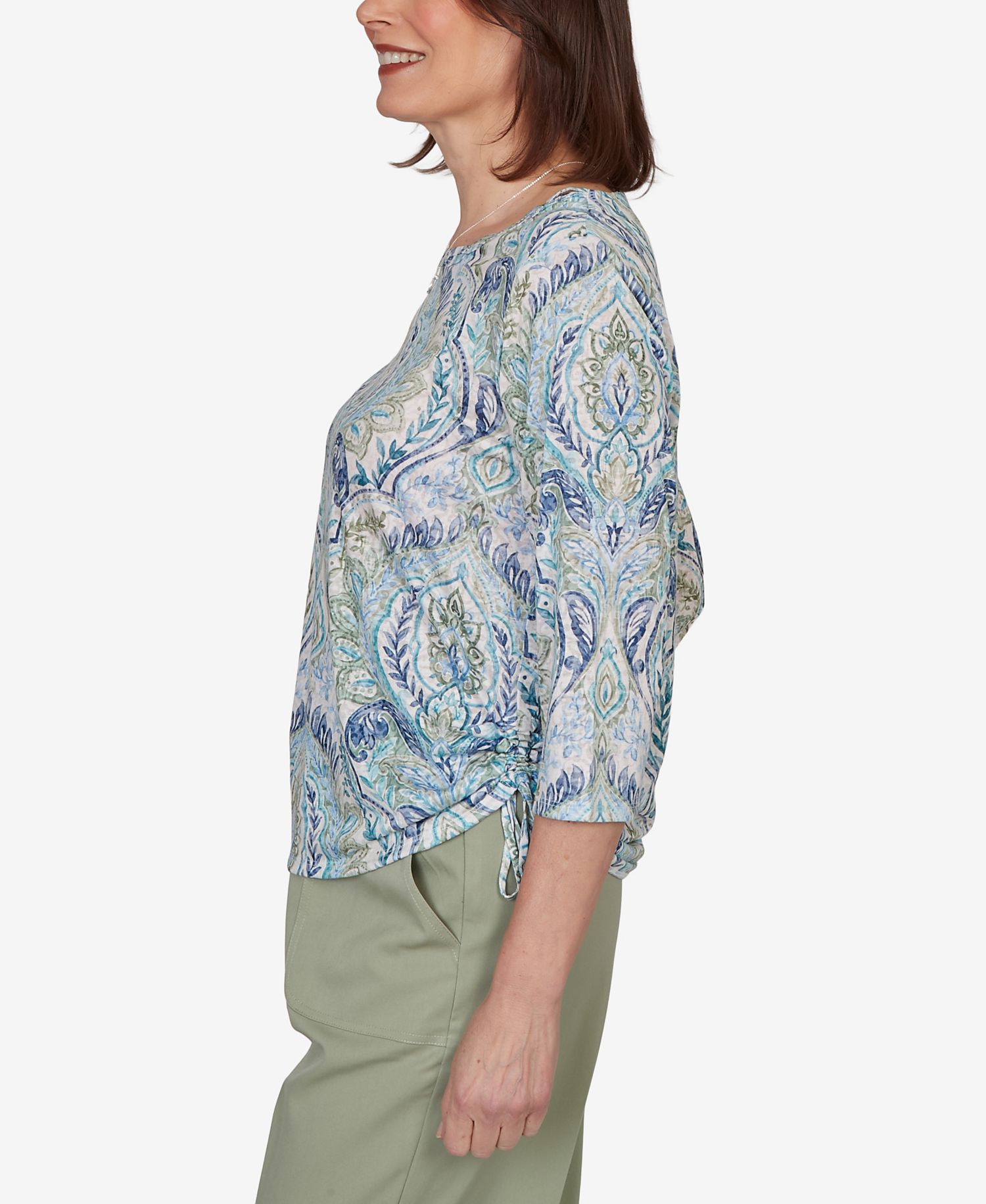 Petite Medallion Print Braided Neck Top