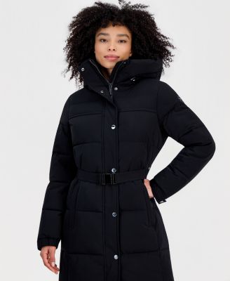 Michael Kors Petite Belted Hooded Puffer Coat