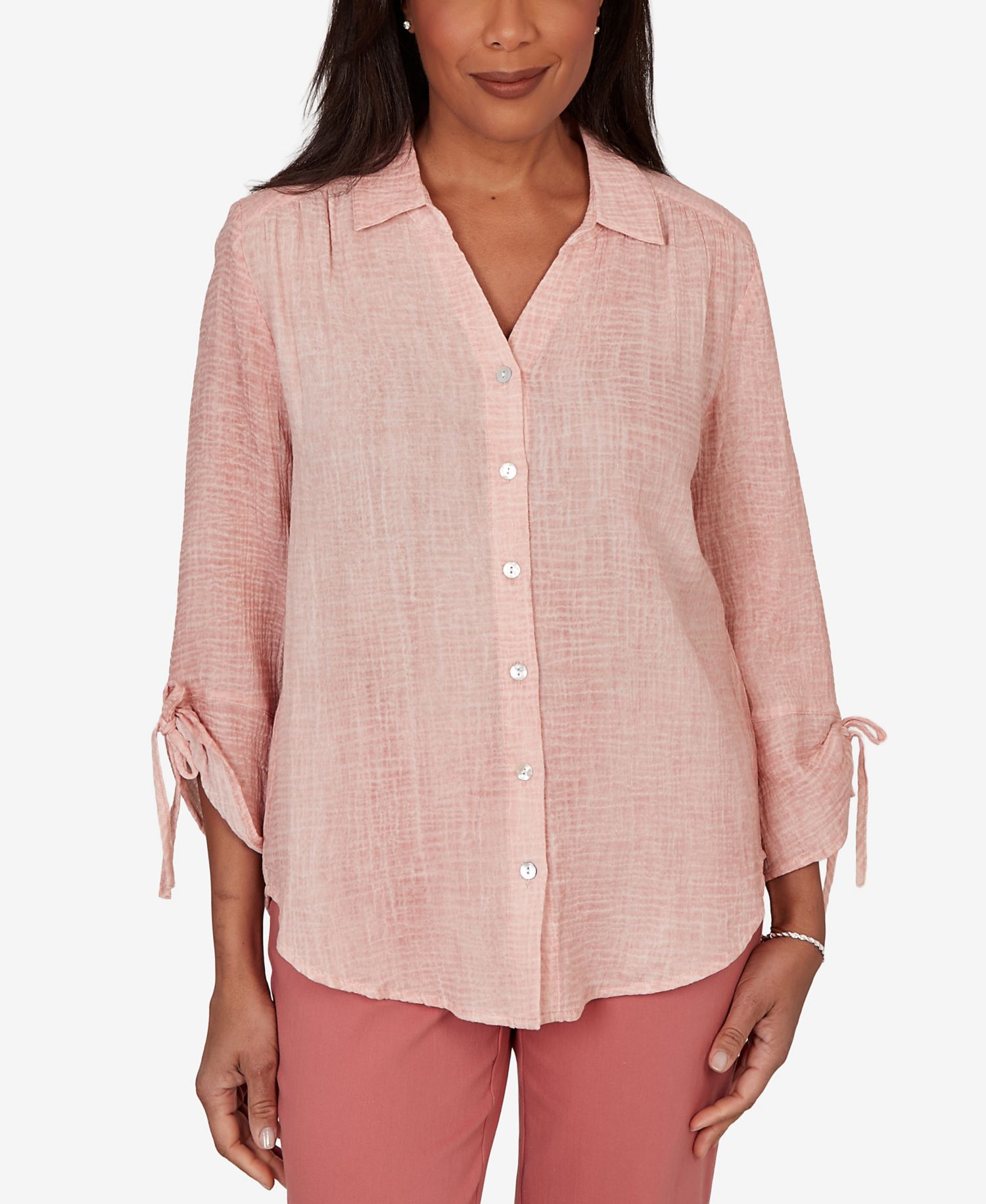 Petite Camden Market Crinkle Gauze Button-Front Top